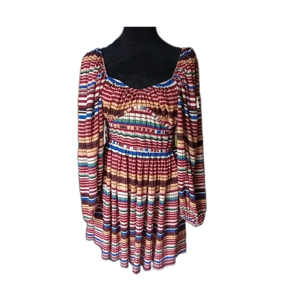 Zara Women's S Multi Colored Striped Mini Dress Balloon Sleeves